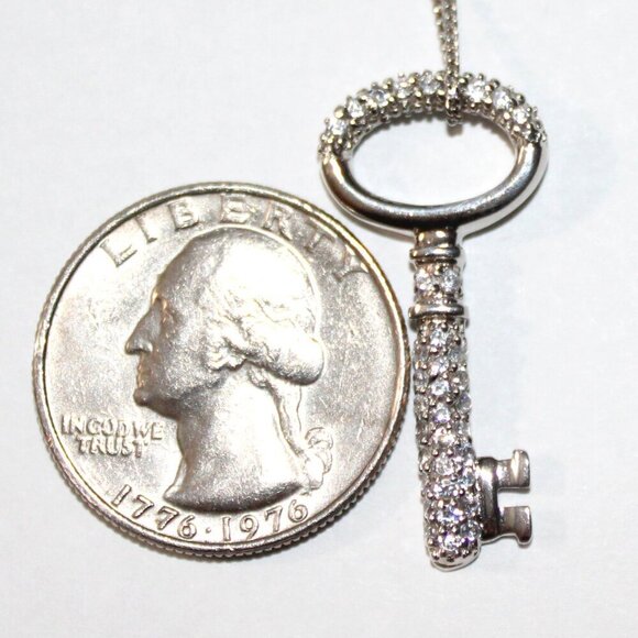 Sterling Silver Cubic Zirconia Key Necklace - Picture 3 of 6